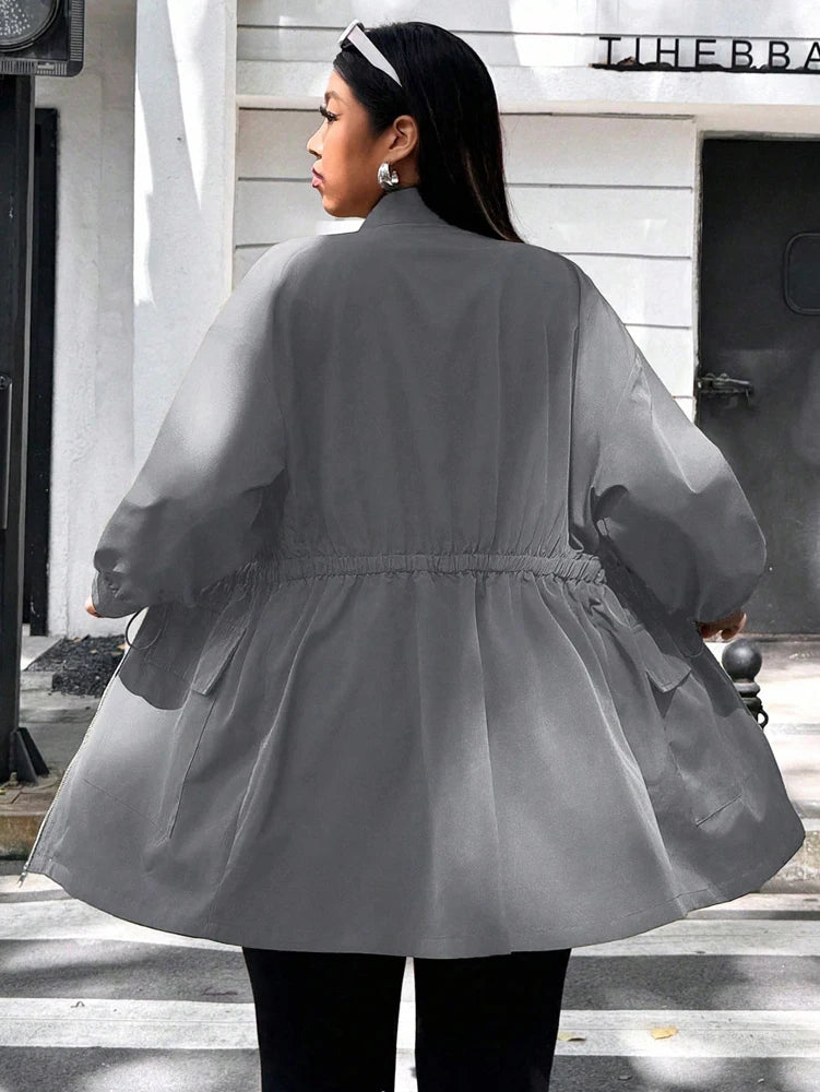 Plus Size Solid Colour Ladies Jacket Casual Fashion Windproof Zip Design Suitable for Autumn and Winter Coat