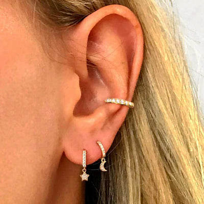 925 Sterling Silver Needle Little Huggies Hoop Earrings for Women Tiny Crystal Zirco Pendant Cartilage Earrings Piercing Jewelry