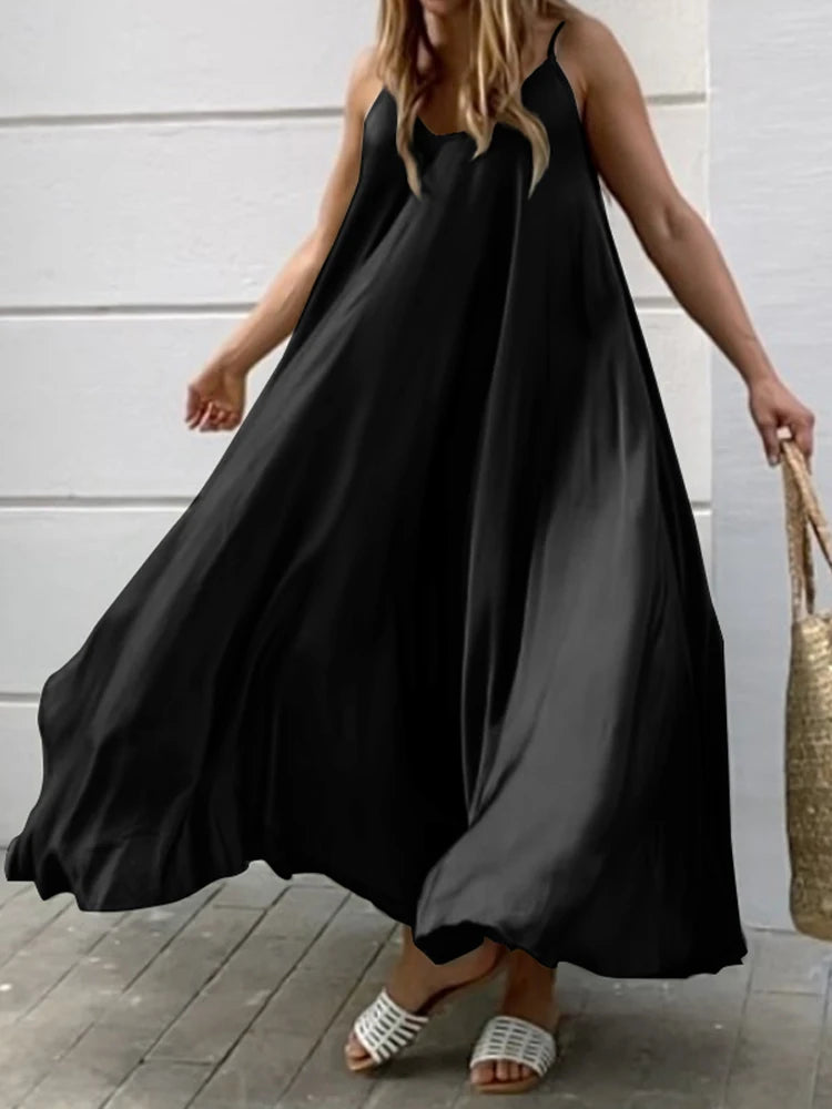 ZANZEA 2024 Summer Holiday Beach Sundress Women Sleeveless Dress Big Swing Vestidos Casual Sexy Bohemian Solid Color Robe Femme