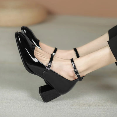 2025 New Women's Mary Janes Shoes High Quality Leather Shoes for Women Square Toe Shallow Buckle Strap Women's Shoes sandalias