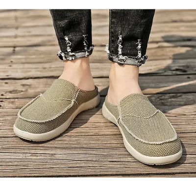 Men Half Shoes Slippers Summer Canvas Casual Classic Outdoor Slip-on Men Light Breathable Flat Loafers Walking Shoe Zapatillas