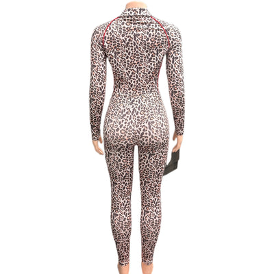 Weird Puss Leopard Print 2 Piece Set Women Tracksuit Casual Crop Jacket+Metal Sash Leggings Street Matching Club Stretch Outfits