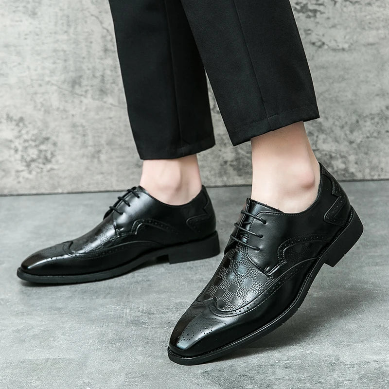 High End Brand Interview Office Business Shoes British Style Blue Brogue Shoes Massage Soles Men's Wedding Square Toe Shoes