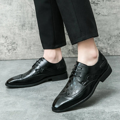 High End Brand Interview Office Business Shoes British Style Blue Brogue Shoes Massage Soles Men's Wedding Square Toe Shoes