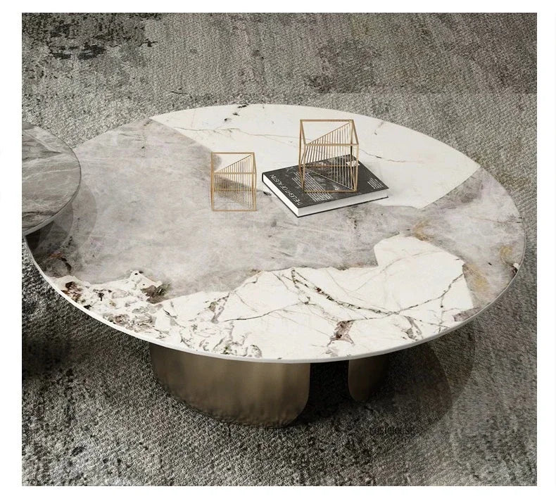 Light Luxury Italian Coffee Tables for Living Room Small Round Rock Slab Designer Table Minimalist Smooth Side Table for Office