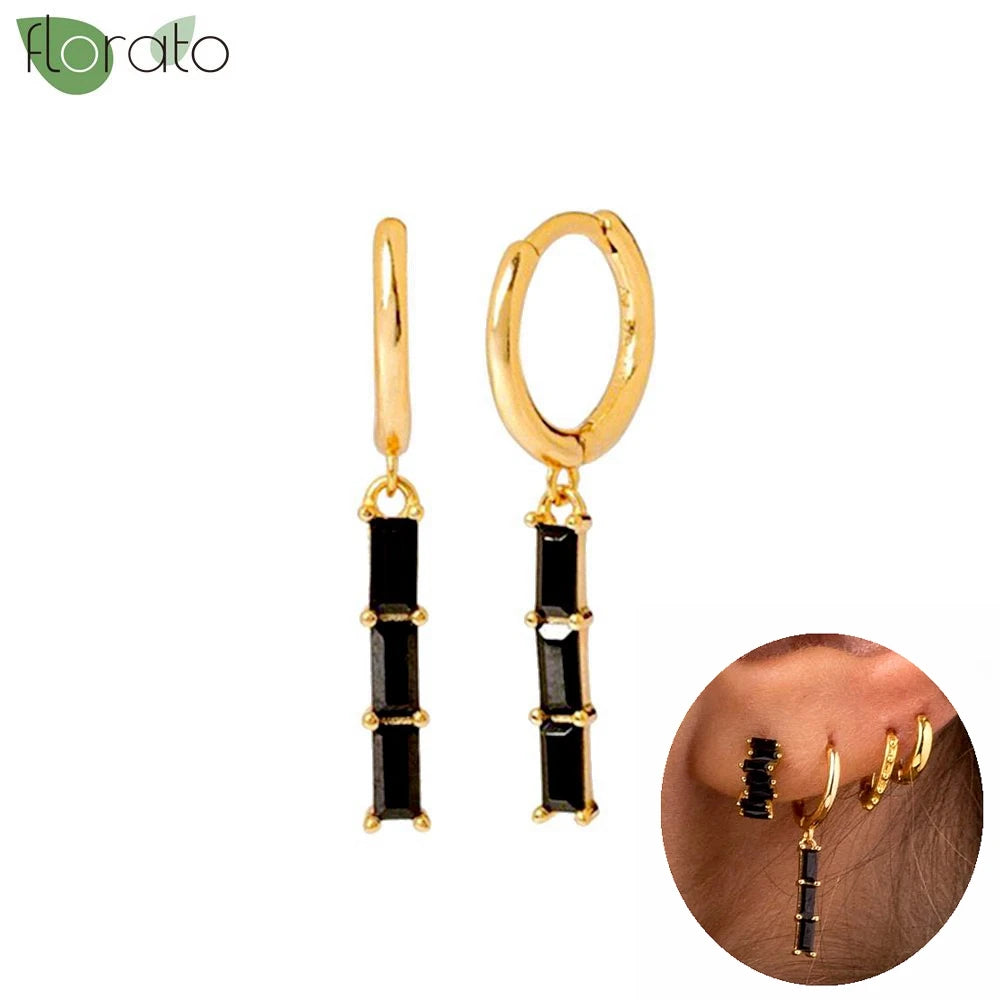 925 Sterling Silver Needle Fashion Round Pendant Small Earrings Luxury Gold Hoop Earrings for Women Premium Black Jewelry Gifts