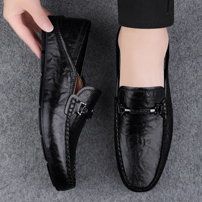 Men's breathable casual summer shoes with hollowed out men's driving shoes, high-quality men's business  genuine leather loafers