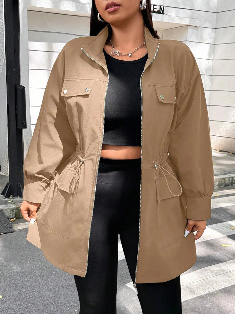 Plus Size Solid Colour Ladies Jacket Casual Fashion Windproof Zip Design Suitable for Autumn and Winter Coat