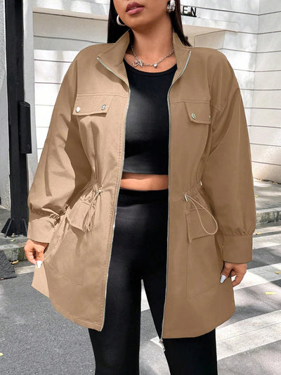 Plus Size Solid Colour Ladies Jacket Casual Fashion Windproof Zip Design Suitable for Autumn and Winter Coat