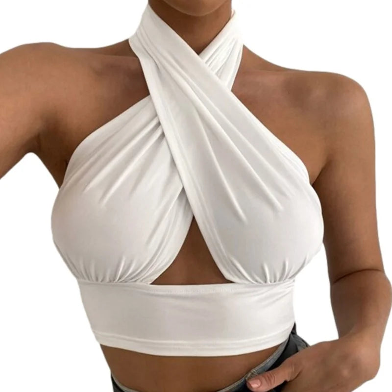 Cross Neck Halter Crop Top