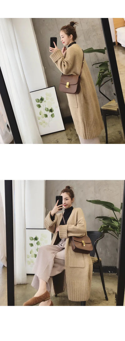Autumn Winter Knitted Cardigan Women Sweater Jacket 2023 Elegant Vintage Loose Long Outerwear Maxi Y2k Sweater Coat Soft Jacket