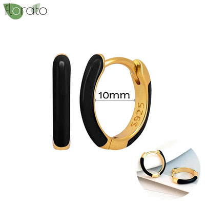 925 Sterling Silver Needle Fashion Round Pendant Small Earrings Luxury Gold Hoop Earrings for Women Premium Black Jewelry Gifts
