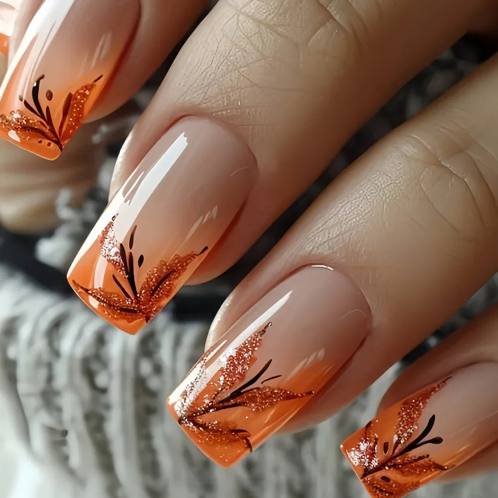 24pcs Press on Nails Square Flower False Nails Wearable Stick-on Nails Fake Nail Uñas Postizas Mujer Накладные Ногти 네일팁