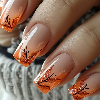 24pcs Press on Nails Square Flower False Nails Wearable Stick-on Nails Fake Nail Uñas Postizas Mujer Накладные Ногти 네일팁