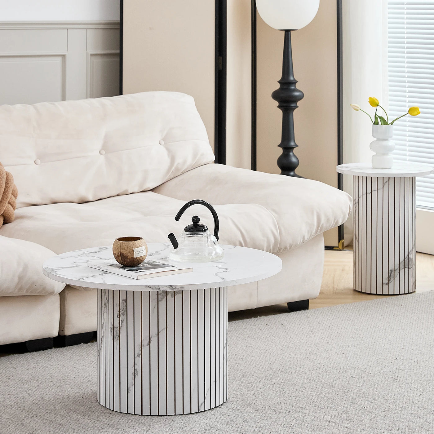 Set of 2 Nordic Style Wooden Round Coffee Table Set, Wooden Nesting Coffee Table, for Living Room/Bedroom Furniture
