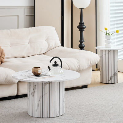 Set of 2 Nordic Style Wooden Round Coffee Table Set, Wooden Nesting Coffee Table, for Living Room/Bedroom Furniture