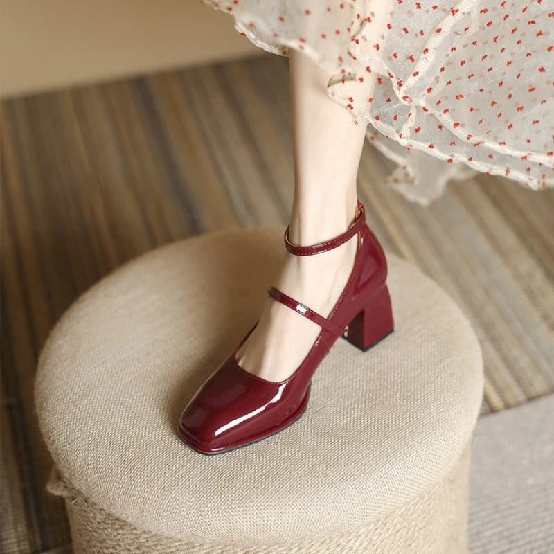 2025 New Women's Mary Janes Shoes High Quality Leather Shoes for Women Square Toe Shallow Buckle Strap Women's Shoes sandalias