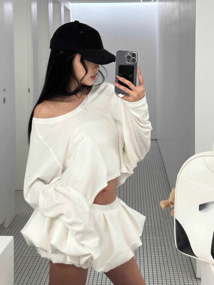 Woman Sweet Fashion Suit Casual Y2k Crop Tops +  A-line Mini Shorts Skirt Low Waist Slim Shorts Skirt Spicy Girls Streetwear Set