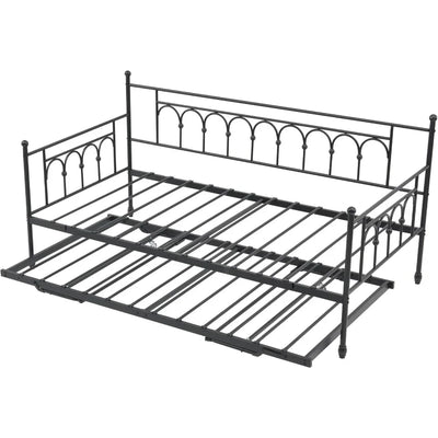 Twin Daybed with Trundle and Storage Bag Metal Daybed with Pop Up Trundle Day Bed Farm with Steel Slat port Sofa Bed for Teens