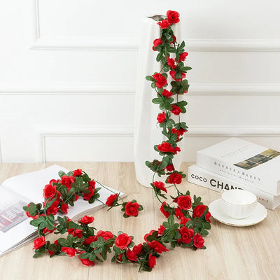 250CM Rose Artificial Flowers Christmas Garland for Home Room Wedding Decoration Spring Autumn Garden Arch DIY Fake Plant Vine