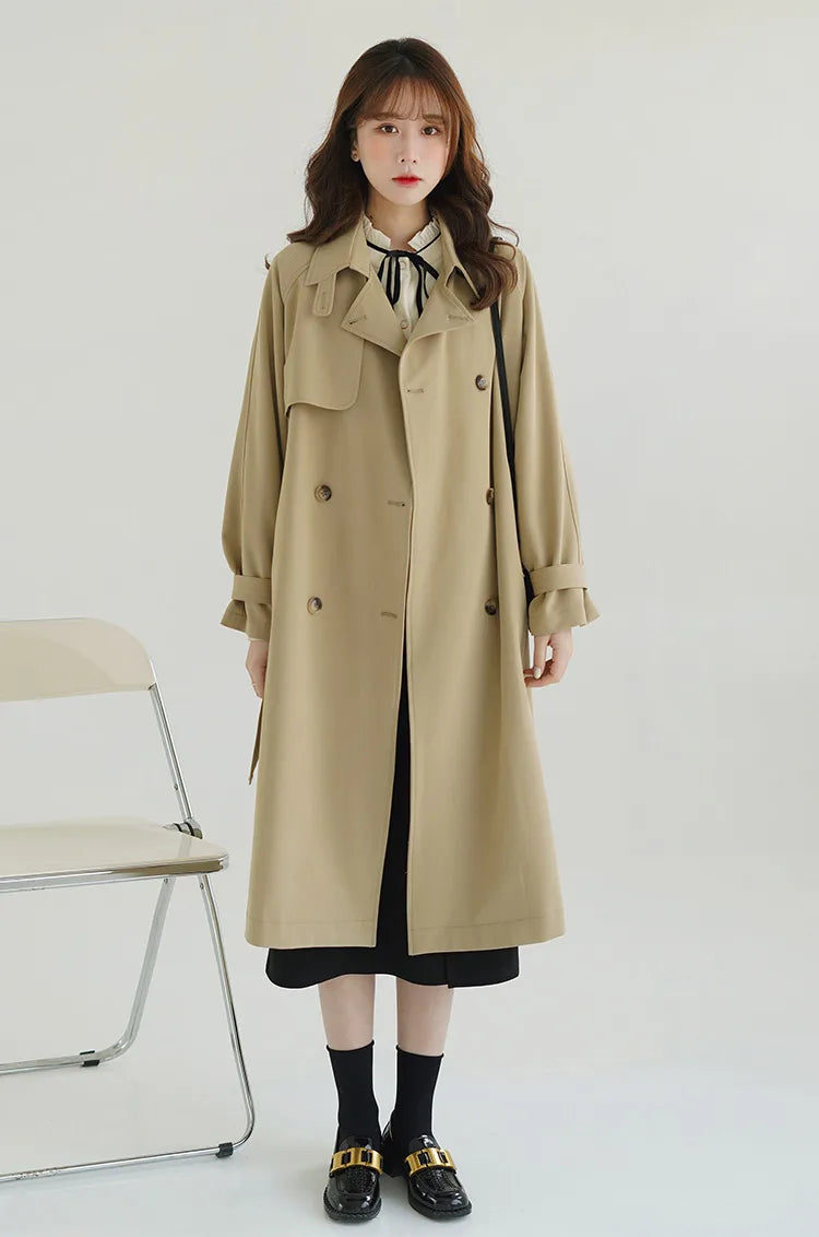 Women Spring Fall Short Trench Coat Korean Style Loose Fit Casual Khaki Jacket Petite-Friendly Versatile and Stylish Outerwear