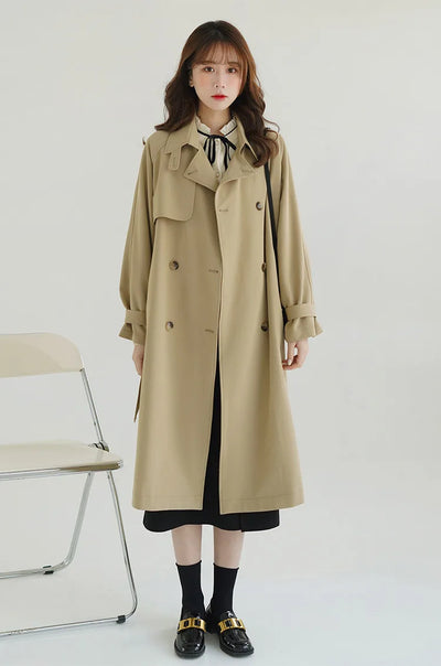 Women Spring Fall Short Trench Coat Korean Style Loose Fit Casual Khaki Jacket Petite-Friendly Versatile and Stylish Outerwear