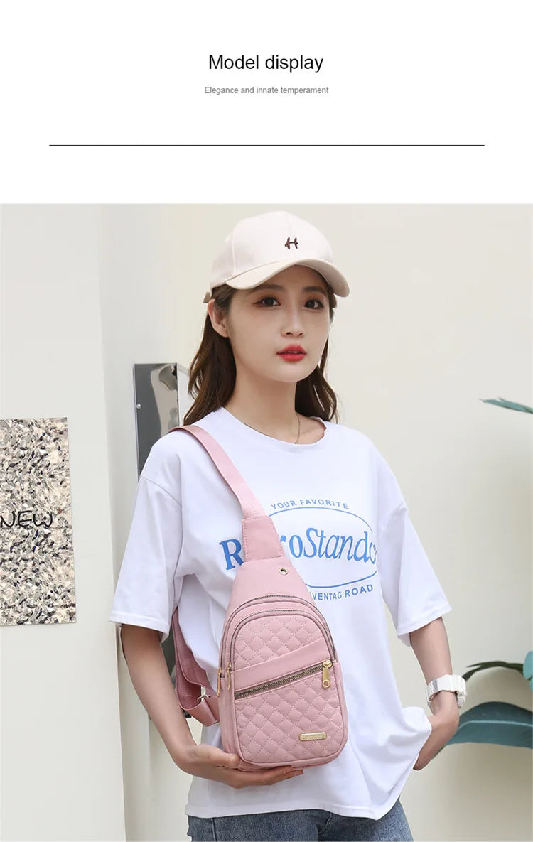 Women Chest Bag Simple Ladies Crossbody Bag Small Sling Backpack Fashion Large Capacity Waterproof Sling Bag with Headphone Jack