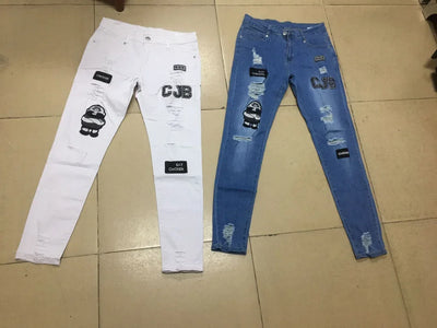Punk Denim Pants Men Jeans Skinny Ripped Hole Patchwork Slim Pencil Denim Hip Pop Trousers Autumn Plus Size Streetwear Men's