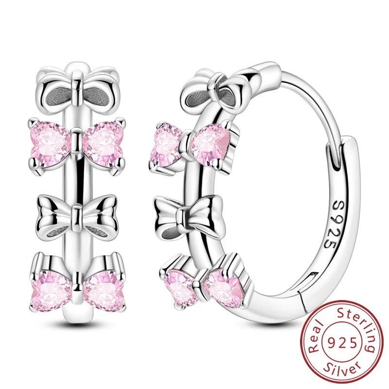 New 925 Sterling Silver Hoop Earrings Heart Bow Gift Box Strawberry Snake Bone Drop Stud Earrings For Women Fashion Jewelry Gift