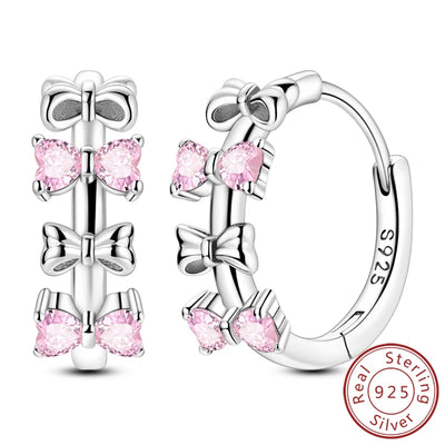 New 925 Sterling Silver Hoop Earrings Heart Bow Gift Box Strawberry Snake Bone Drop Stud Earrings For Women Fashion Jewelry Gift