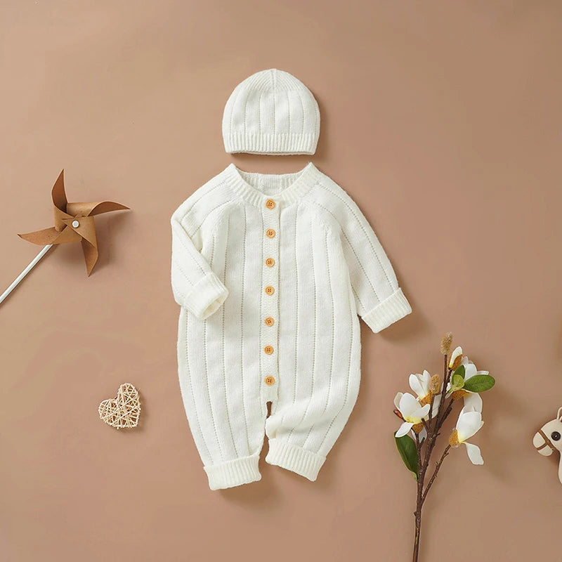 Ma&Baby 0-18M Warm Baby Clothing Knit Romper Newborn Infant Toddler Boy Girl Long Sleeve Jumpsuit + Hat Fall Spring Outfits