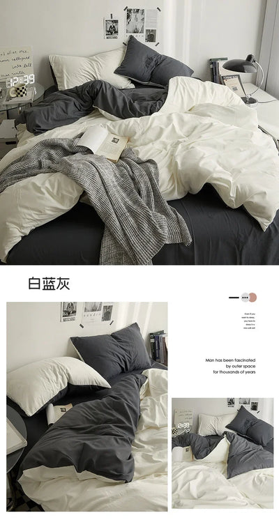 High Quality  Solid Color Double Washed Cotton Bedding 4 Pieces Set Student Dormitory Bed Linen Duvet Set Bed Suit