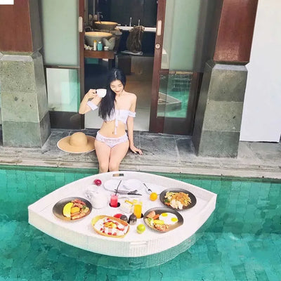 Net red floating tray round rattan woven heart-shaped basket Homestay Hotel Villa swimming pool dinner plate
