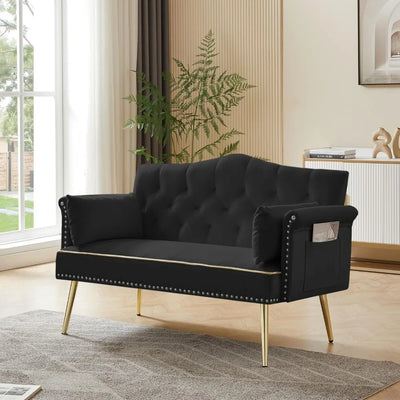 55-Inch Modern Velvet Loveseat Sofa with Gold Metal Legs & Side Pockets, Tufted Backrest, Perfect for Living Room, Bedroom,