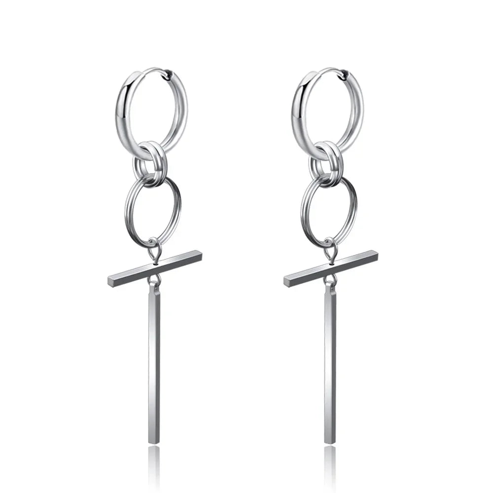 New Punk Stainless Steel Chain Hoop Earrings For Women Men 2023 Trendy Goth Pop Hip Hop Pendants Ear Jewelry Accessories Earring