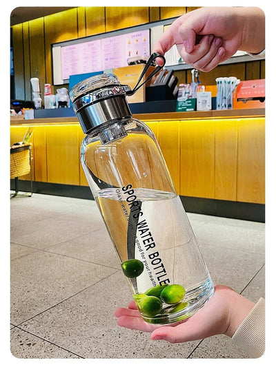 Sports Glass Water Bottle 2L Capacity Free Cup Cover (with Shoulder Strap)  Portable Leak-proof Drinking Stainless Steel Lid