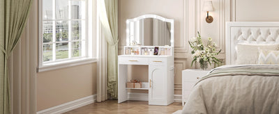 Hzuaneri Dressing Table, HD Large Mirror, 3 Colored Adjustable LED Lights, with Charging Station 2 AC Sockets and 2 USB Ports