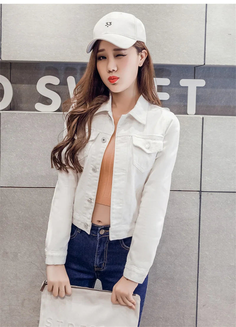 Spring Autumn Women Short Denim Jacket Candy 8 Colors Streetwear Chic Jean Coat Lady Slim Small Outerwear Female casual Tops