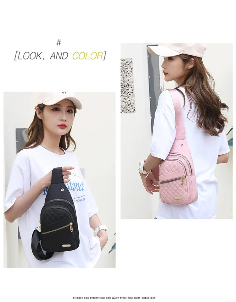 Women Chest Bag Simple Ladies Crossbody Bag Small Sling Backpack Fashion Large Capacity Waterproof Sling Bag with Headphone Jack