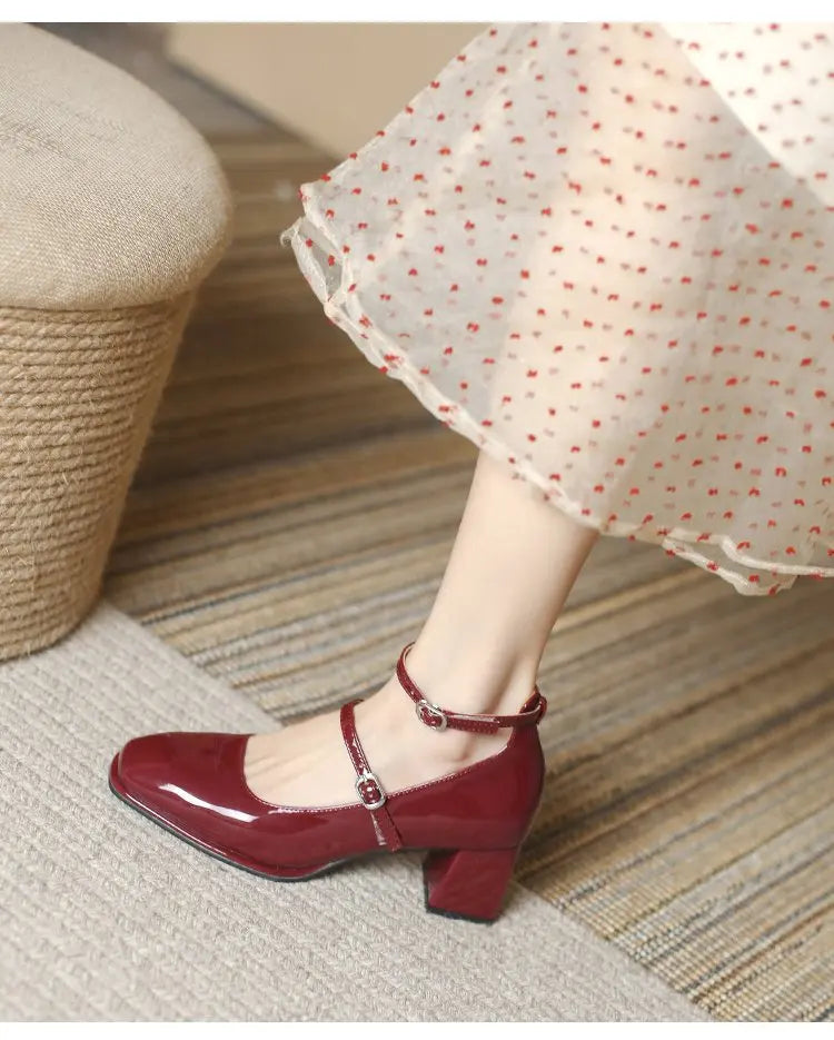 2025 New Women's Mary Janes Shoes High Quality Leather Shoes for Women Square Toe Shallow Buckle Strap Women's Shoes sandalias