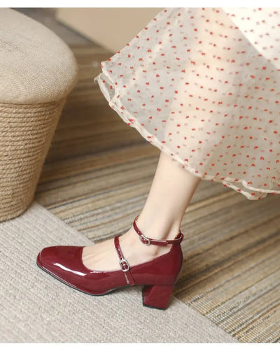 2025 New Women's Mary Janes Shoes High Quality Leather Shoes for Women Square Toe Shallow Buckle Strap Women's Shoes sandalias