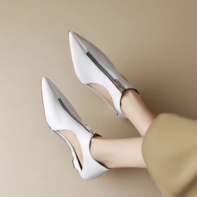 Kaky's new pointed hollow mesh oversized high New Pointed Zipper Cowhide Mid Heel Hollow out Women's Single Shoe High Top Shoes