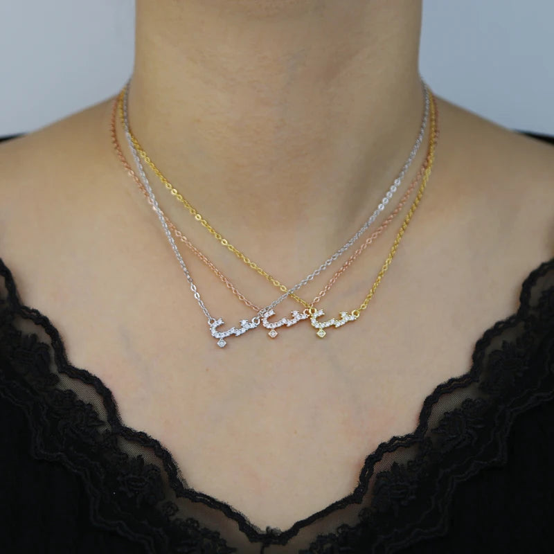 3 Colors Gold Plated 5A Cubic Zirconia Iced Out Bling Arabic Lover Letter Necklace 2023 Valentine's Day Gift For Girlfriend