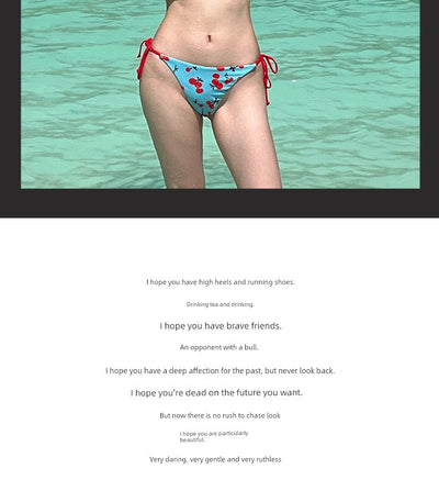 Y2g Young Adult Sweet Cool Sexy Cherry Print Tiffany Blue Bikini Sexy Little Chest Gathered Vacation Swimsuit Women