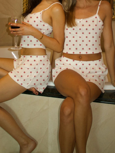 Women's Sleeveless Floral/Bow Heart Print Cami Tops Shorts Sleepwear Sets Summer Lounge Set