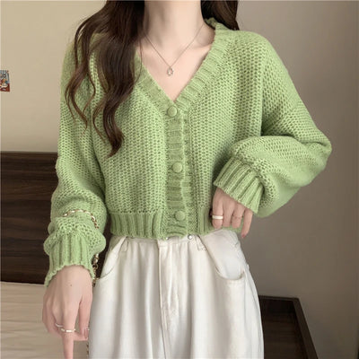 EVNISI Women Slim Sweater Cardigan V-Neck Button Up Casual Solid Knitting Sweater Coat Sweet For Women Cardigan Coat Autumn 2023