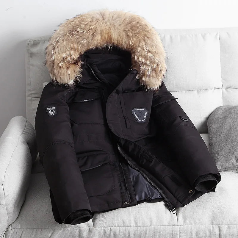 Fur Collar White Duck Down Winter Jacket Male Keep Warm -30 Degree Parkas Men Windproof Hooded Thicken Multi-pocket Down Coat