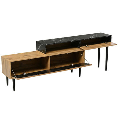 Lazyspace Modern TV Stand with Marble and Wood Grain, TV Cabinet with Iron Legs, Wooden TV Stand with Storage Space