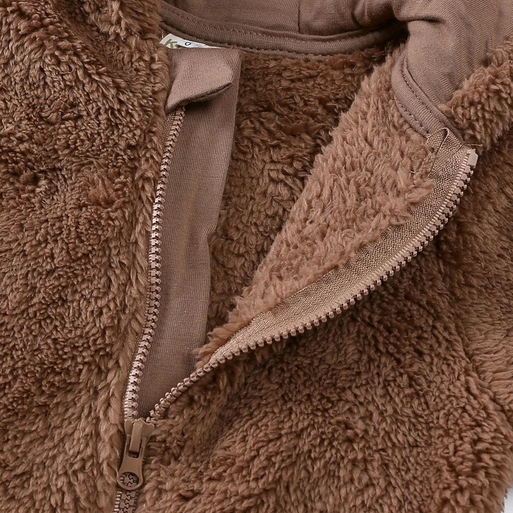 2025 Baby Winter Thick Romper Cotton Warm Long Sleeve Girl Jumpsuit Clothes 0-24M Newborn Boy Bear Fleece Hooded Pyjamas