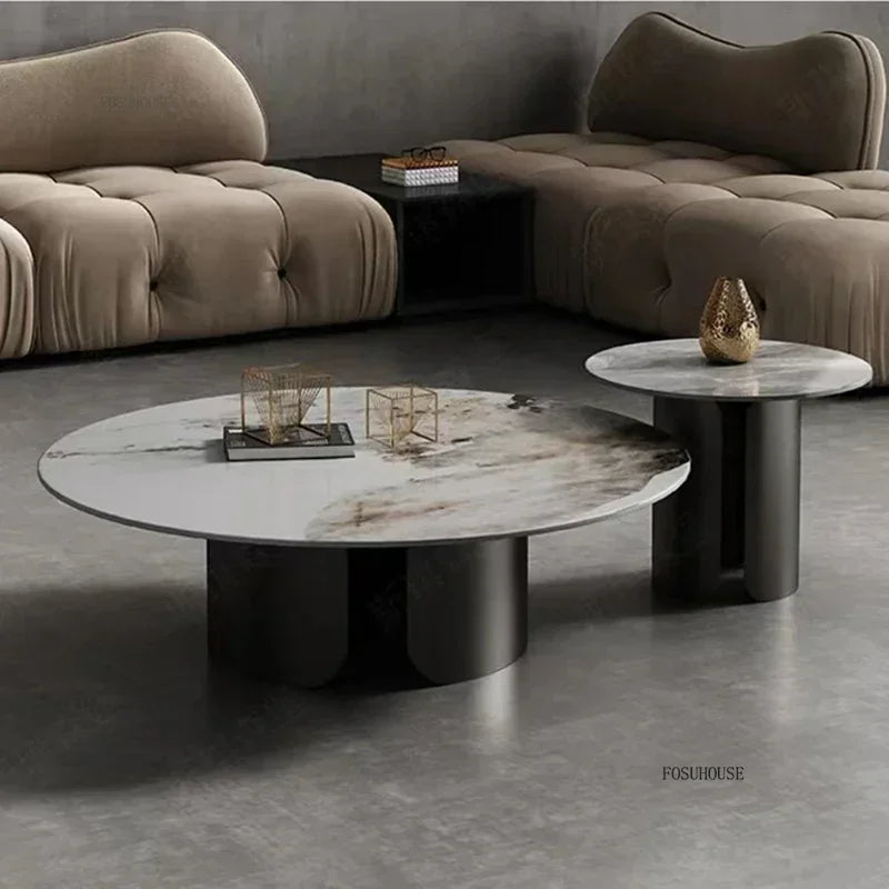 Light Luxury Italian Coffee Tables for Living Room Small Round Rock Slab Designer Table Minimalist Smooth Side Table for Office